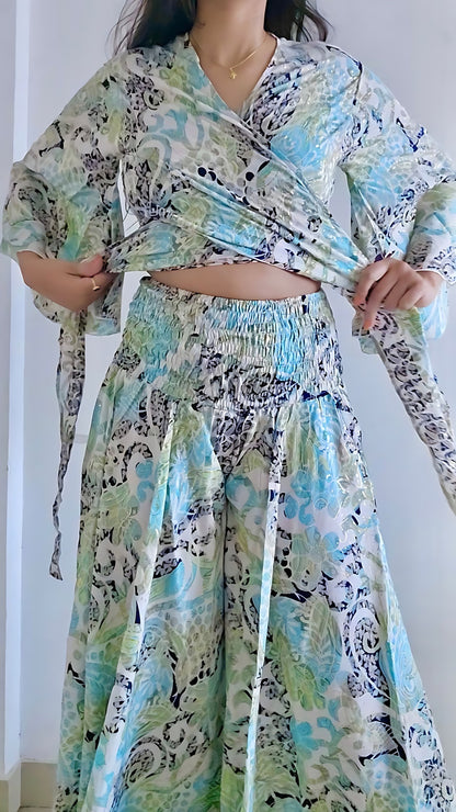 Wrap top and pants co-ord set