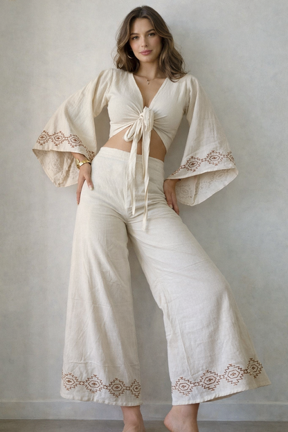 Beige Organic cotton block printed co-ord set