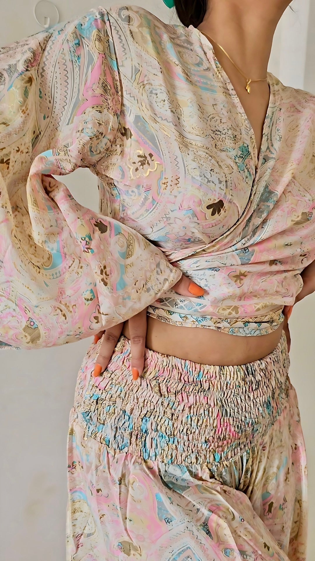 Wrap top and pants co-ord set
