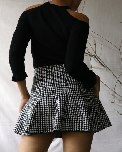 Houndstooth knitted flared skirt