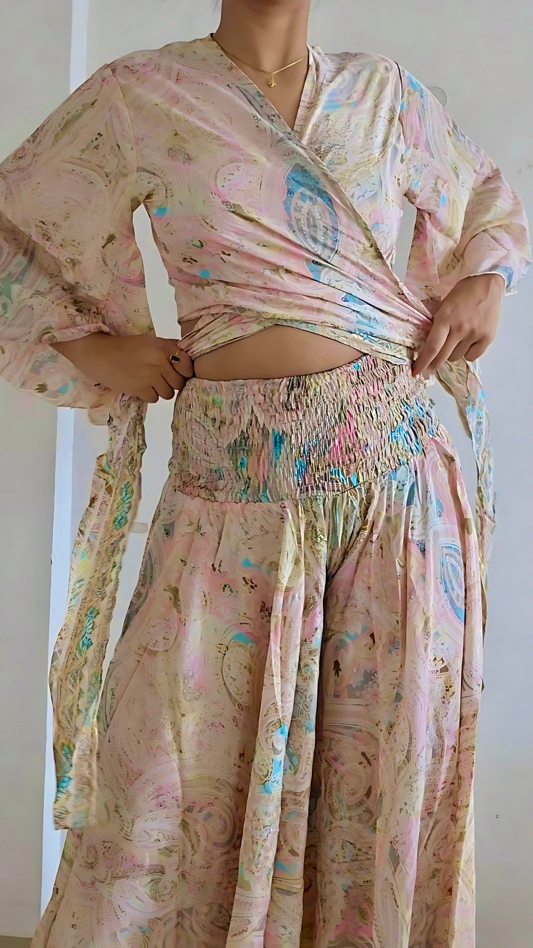 Wrap top and pants co-ord set
