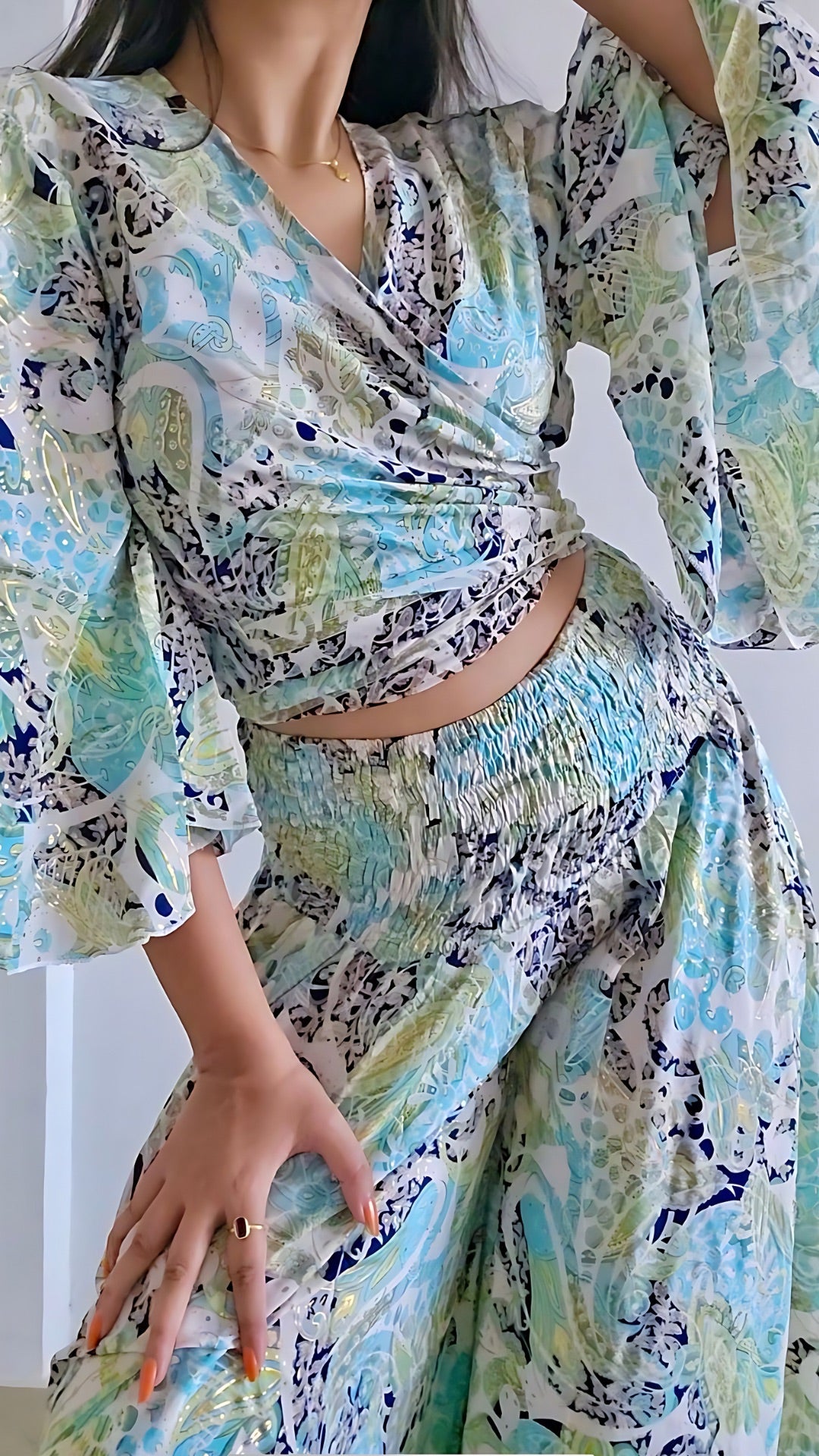 Wrap top and pants co-ord set