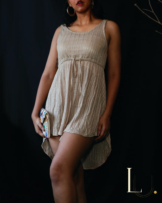 Striped linen beige dress