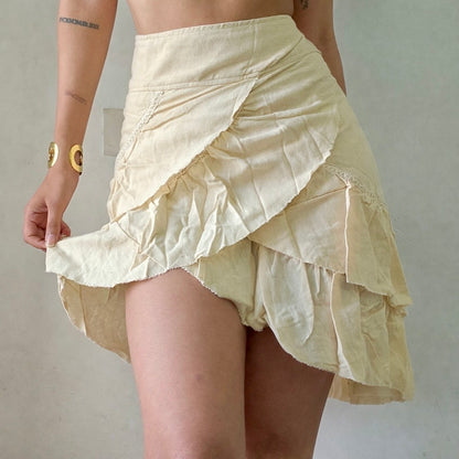Beige organic cotton ruffle wrap skirt