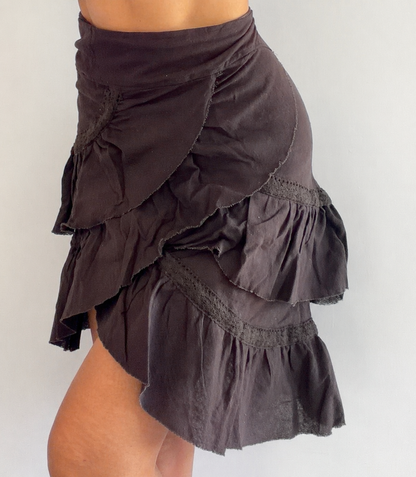 Brown organic cotton ruffle wrap skirt