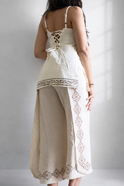 Organic Cotton Beige Corset Back Kurti- Sleeveless