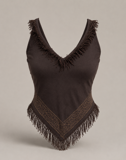 Deep walnut brown jute cotton tank top