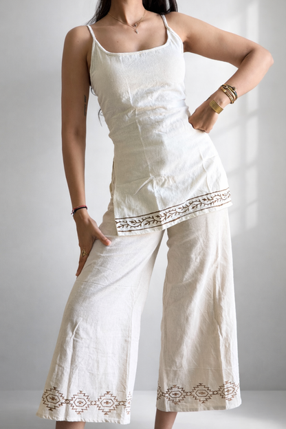 Organic Cotton Beige Corset Back Kurti- Sleeveless