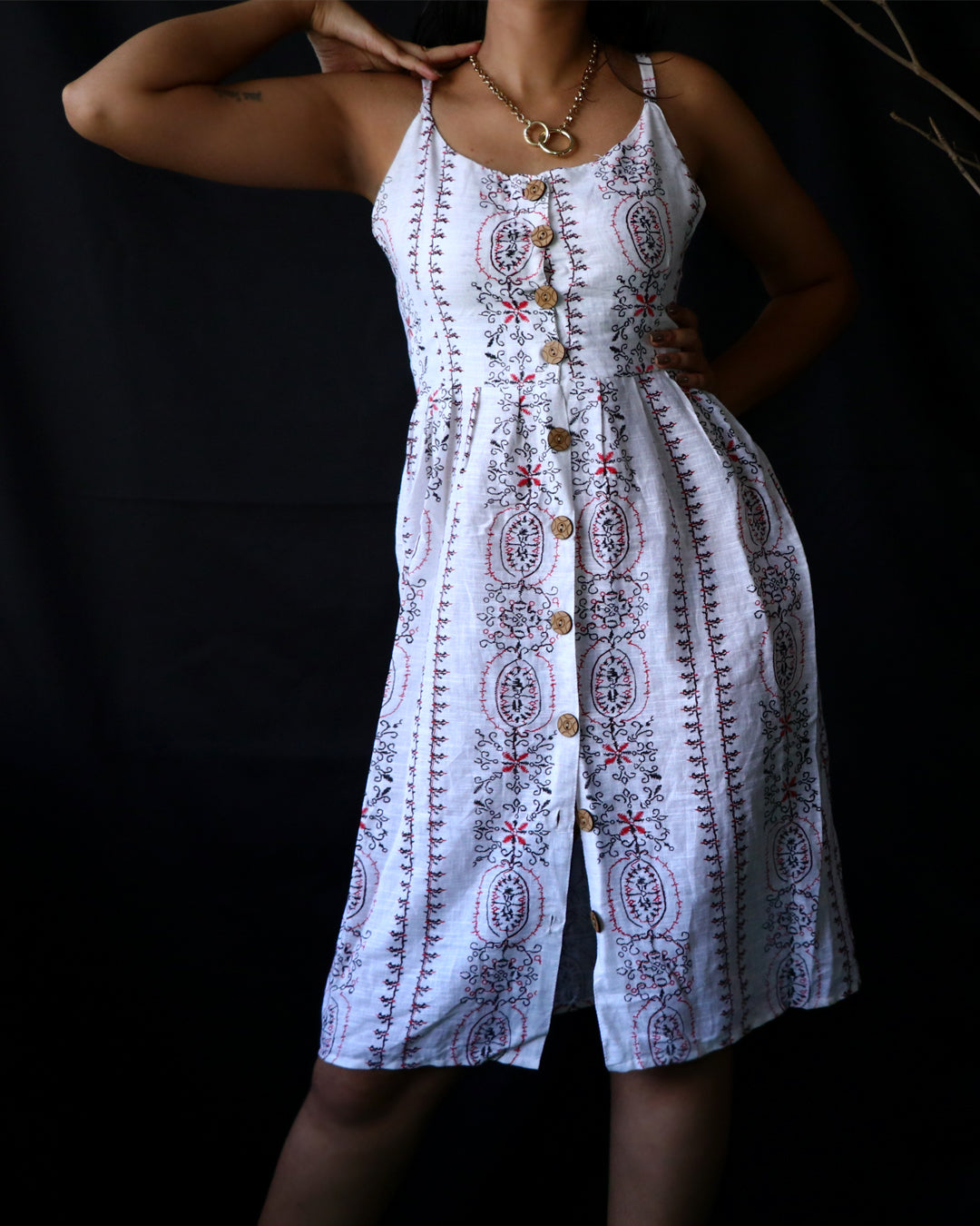 Printed button front cami pure cotton dress