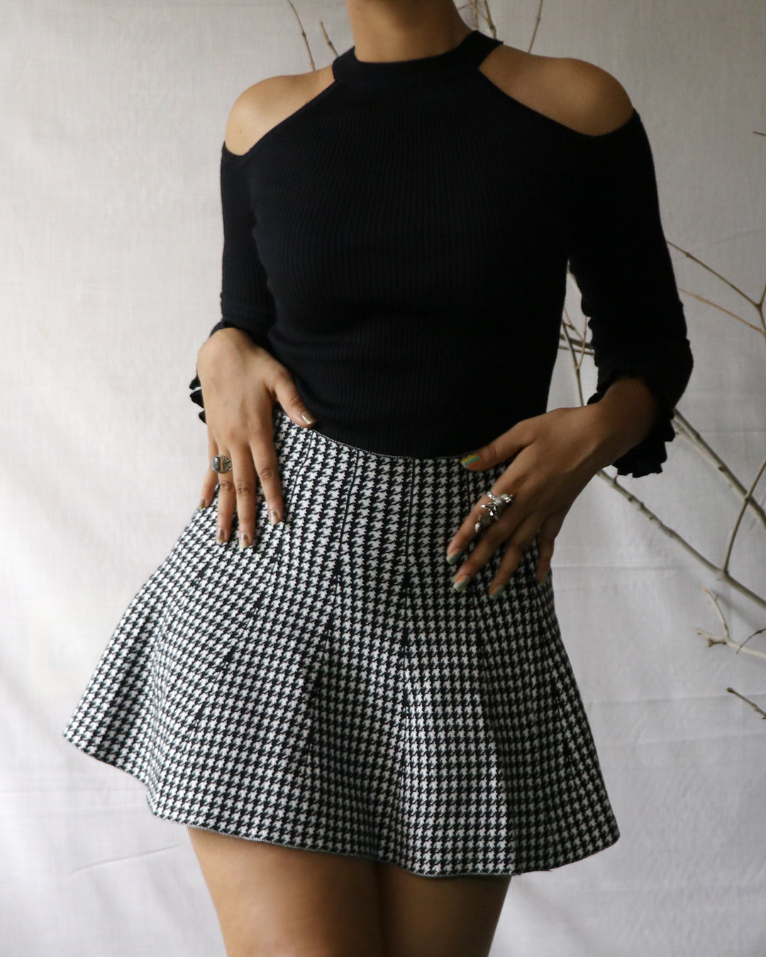 Houndstooth knitted flared skirt