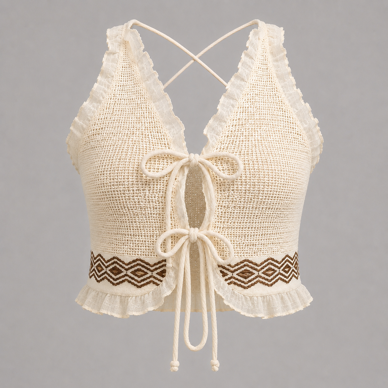 White Summer Cotton Ruffle Tie Top