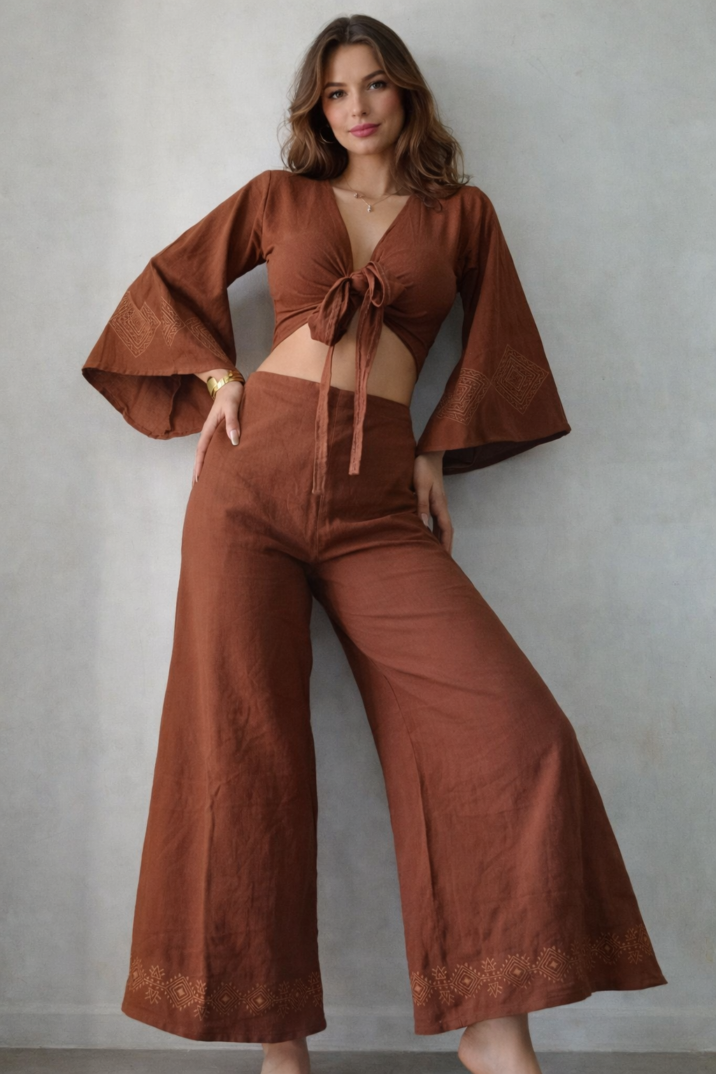 Terra Brown Organic cotton block printed co-ord set
