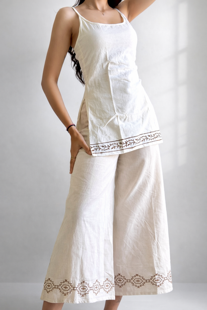 Organic Cotton Beige Corset Back Kurti- Sleeveless