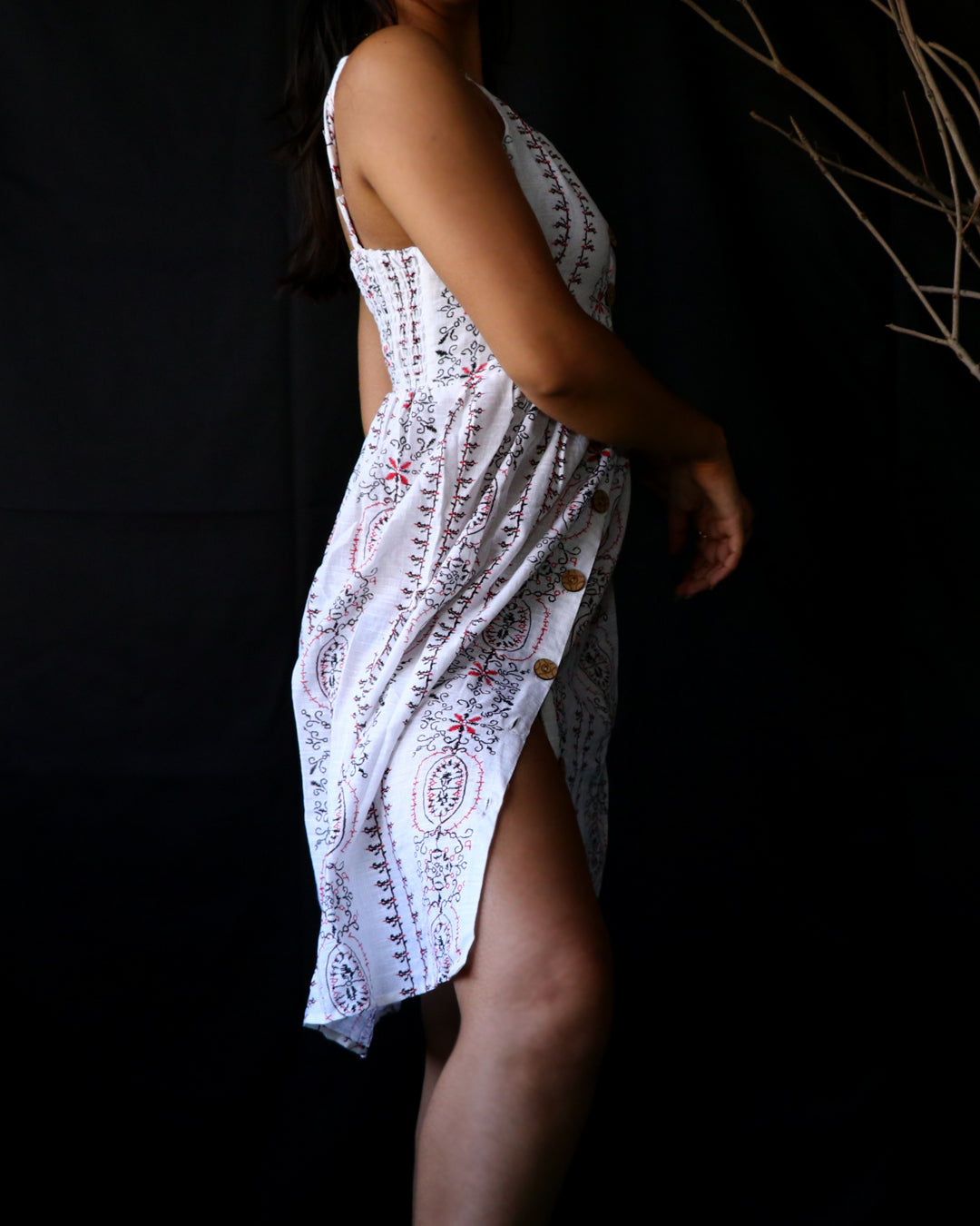 Printed button front cami pure cotton dress