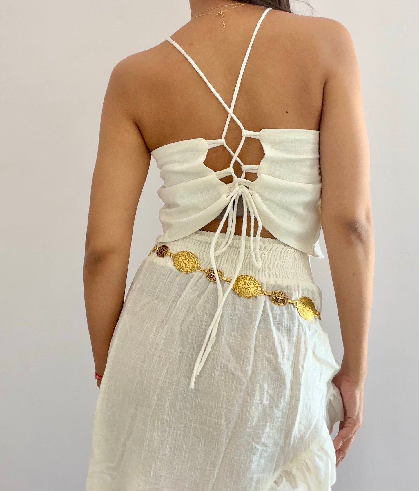 White Summer Cotton Ruffle Tie Top