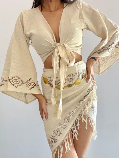 Summer nomad organic cotton wrap top and wrap skirt set