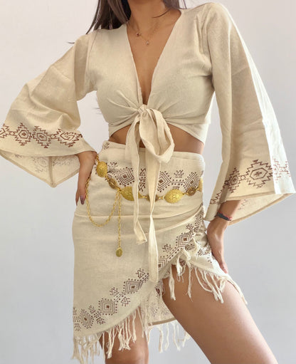 Summer nomad organic cotton wrap top and wrap skirt set