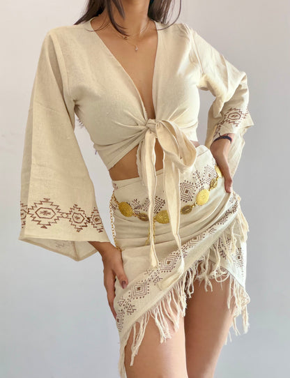 Summer nomad organic cotton wrap top and wrap skirt set
