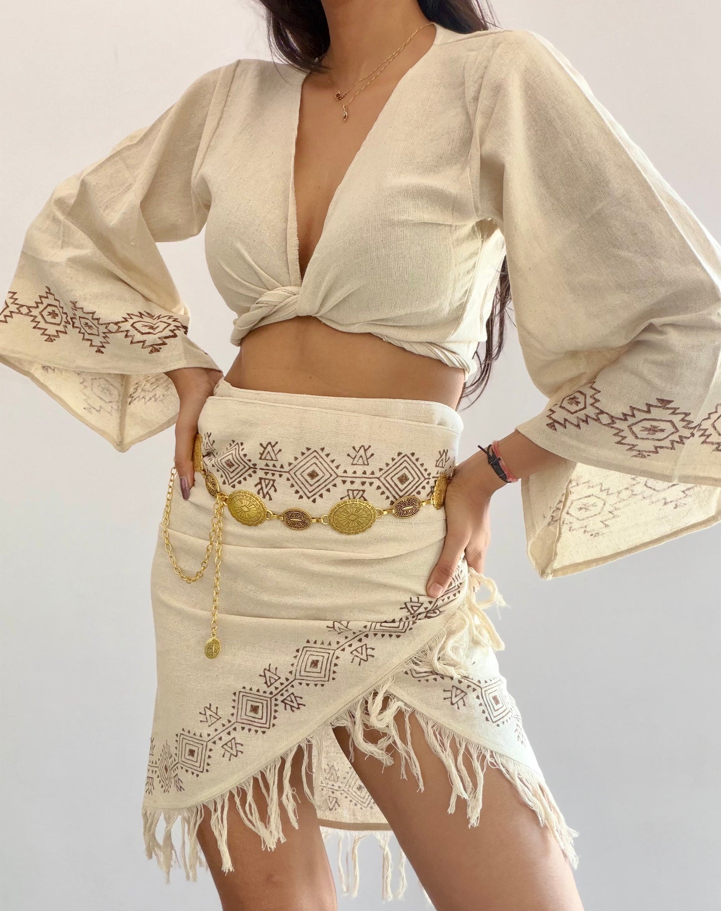 Summer nomad organic cotton wrap top and wrap skirt set