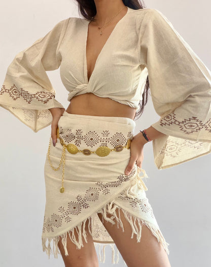 Summer nomad organic cotton wrap top and wrap skirt set
