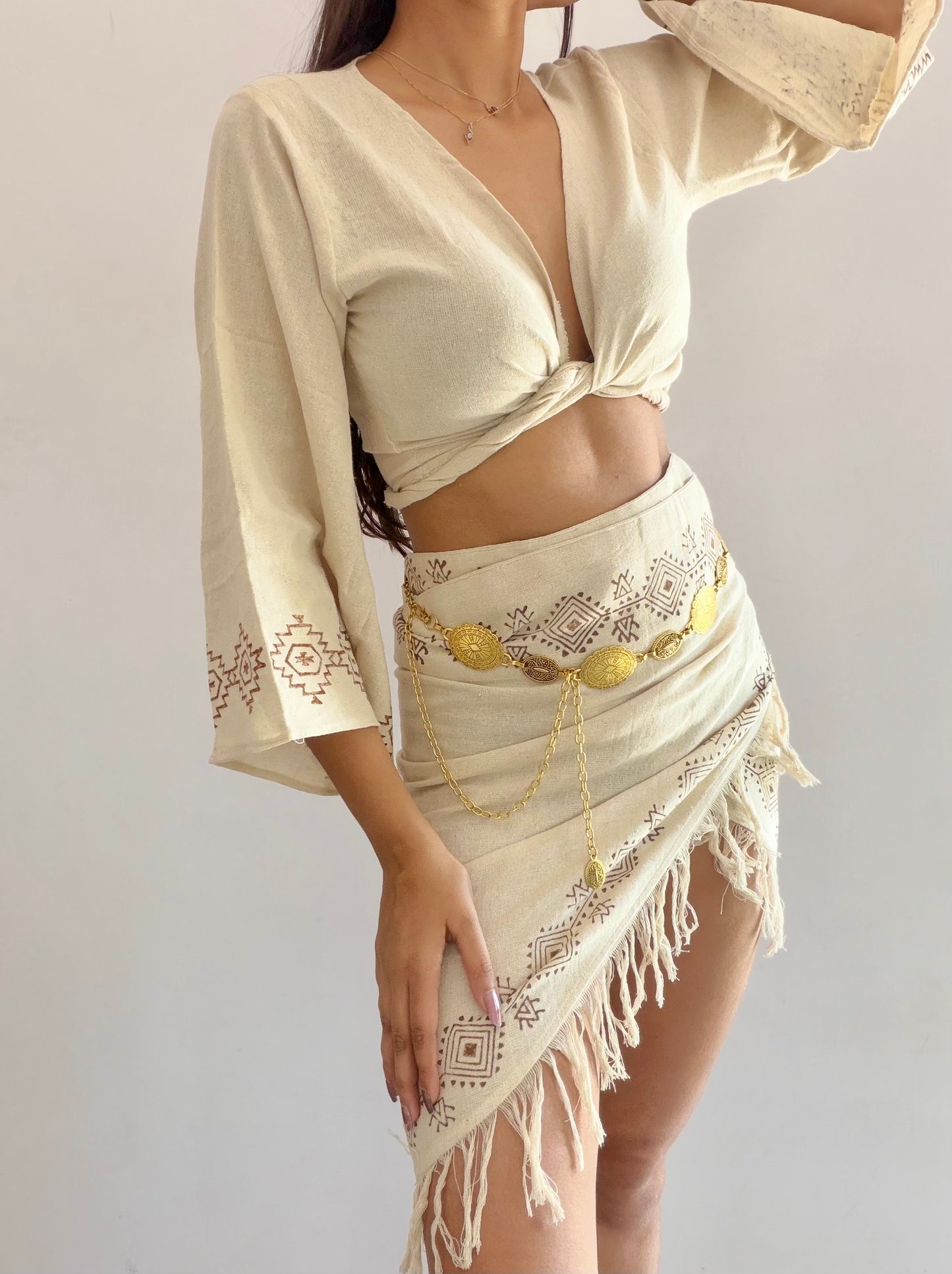 Summer nomad organic cotton wrap top and wrap skirt set