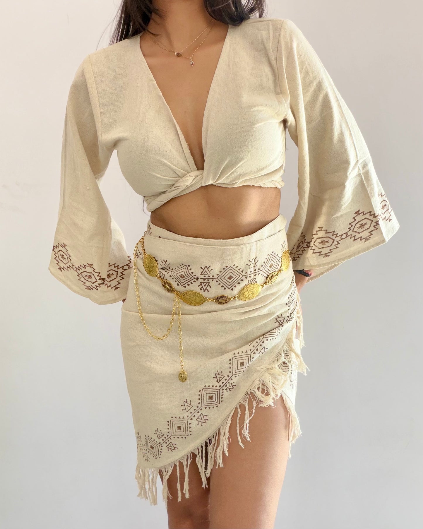 Summer nomad organic cotton wrap top and wrap skirt set