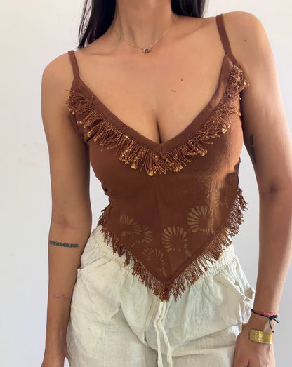 Masala brown jute cotton tank top