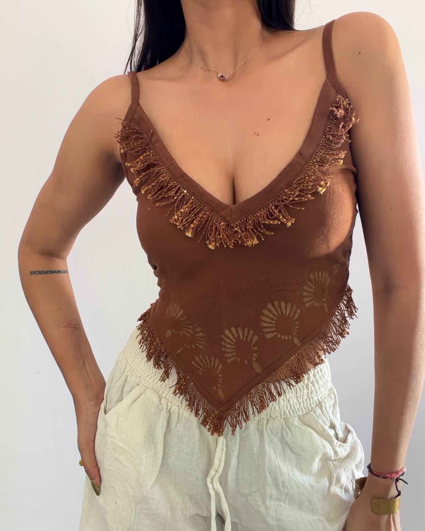 Masala brown jute cotton tank top
