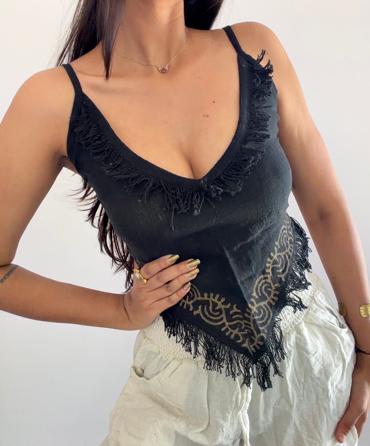 Black jute cotton tank top 2