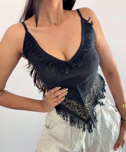 Black jute cotton tank top 2