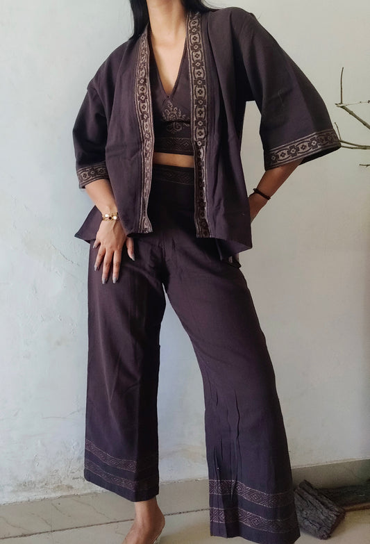 3pc natural khadi cotton kimono set