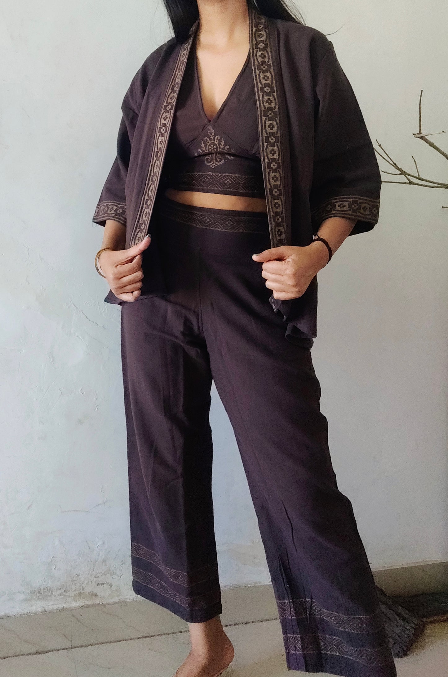 3pc natural khadi cotton kimono set