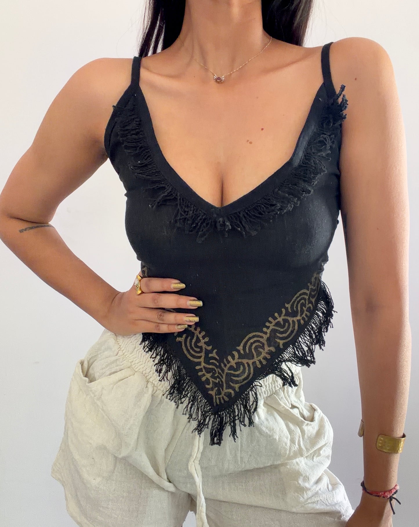 Black jute cotton tank top 2