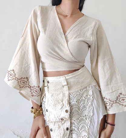 Beige Jute cotton wrap top 3