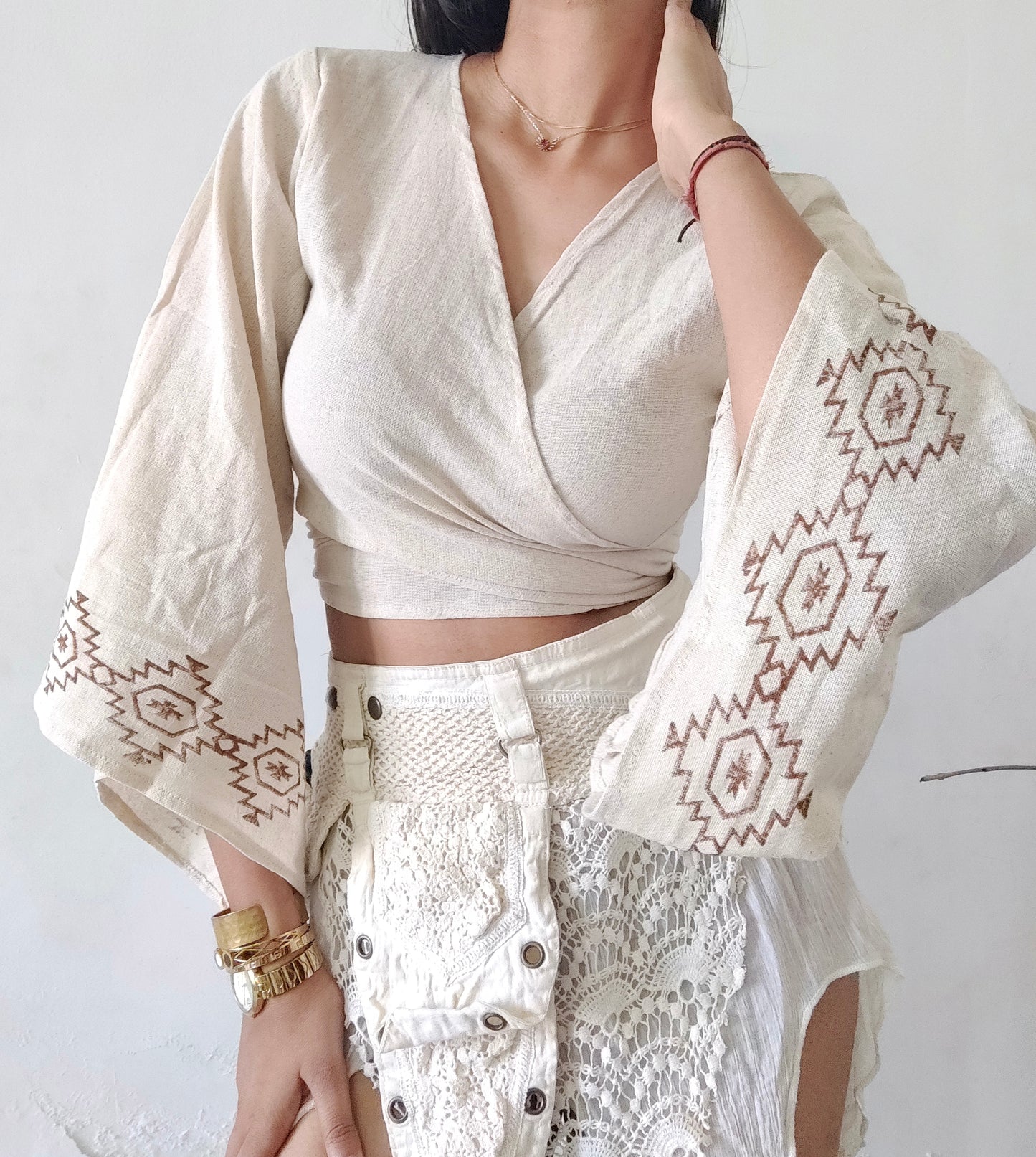 Beige Jute cotton wrap top 3