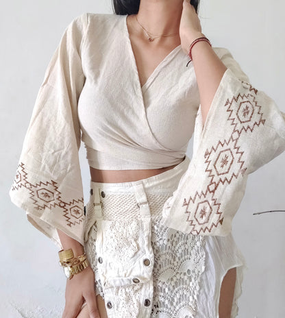 Beige Jute cotton wrap top 3
