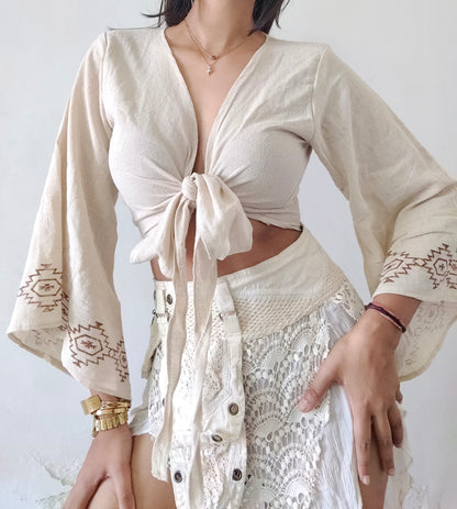 Beige Jute cotton wrap top 3