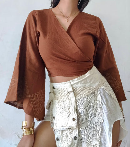 Terra brown jute cotton wrap top 3