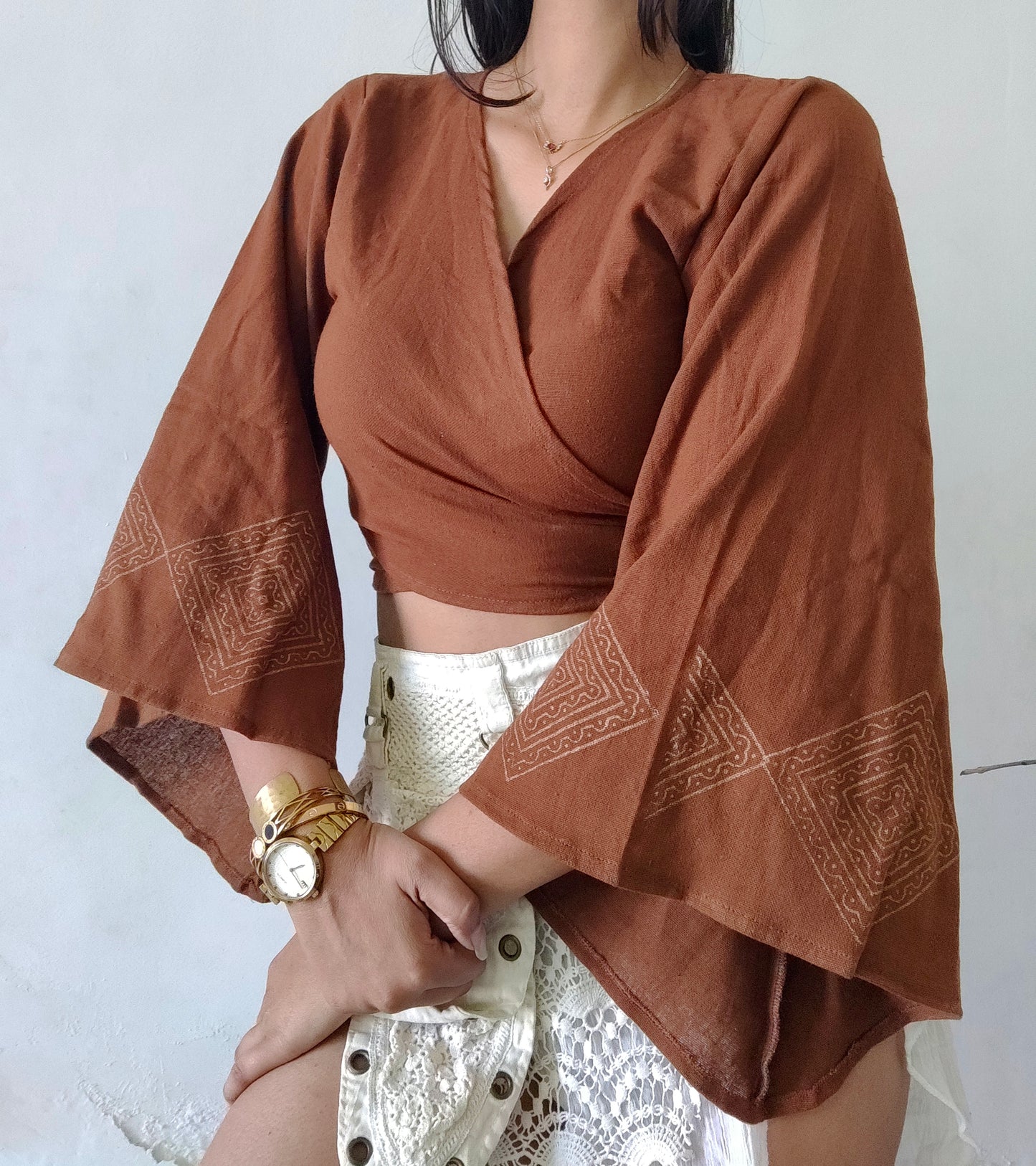 Terra brown jute cotton wrap top 3