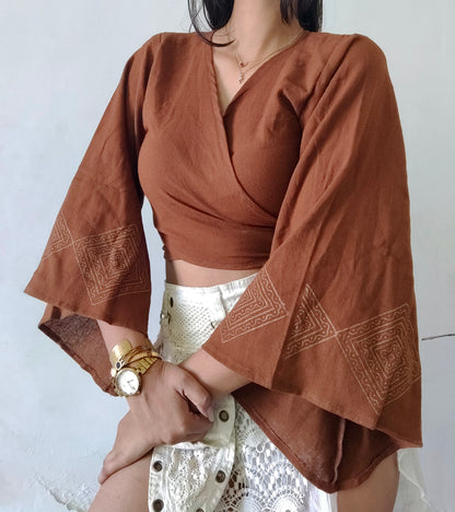 Terra brown jute cotton wrap top 3