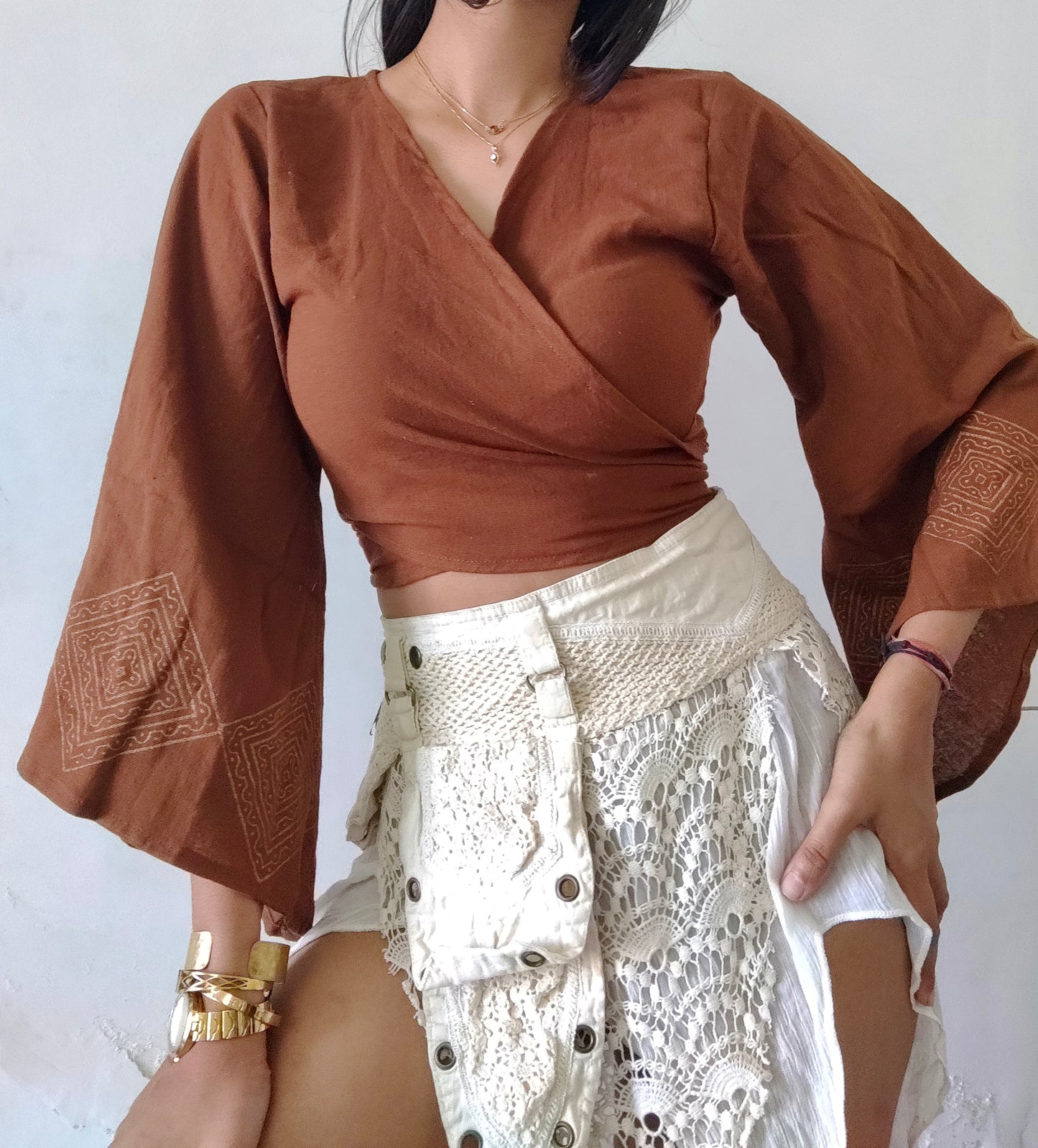 Terra brown jute cotton wrap top 3
