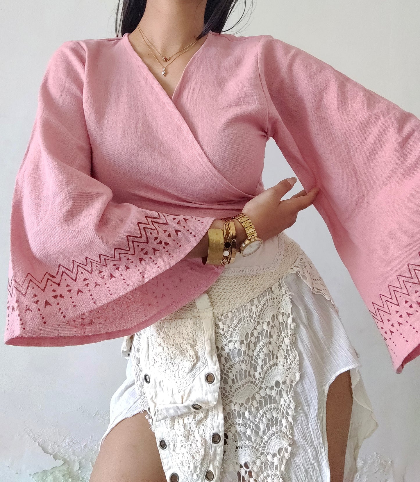 Dusty pink jute cotton wrap top 3