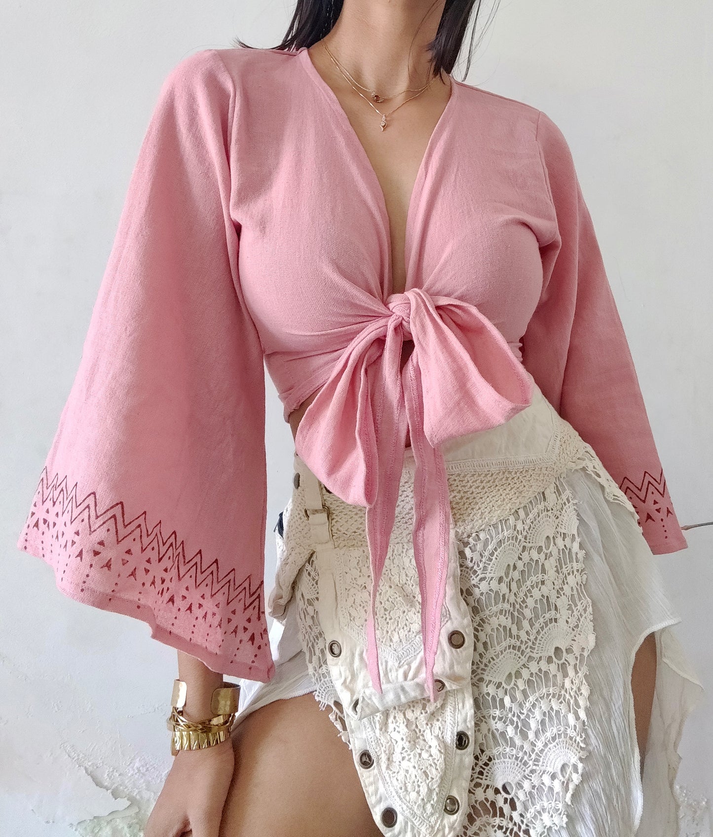 Dusty pink jute cotton wrap top 3