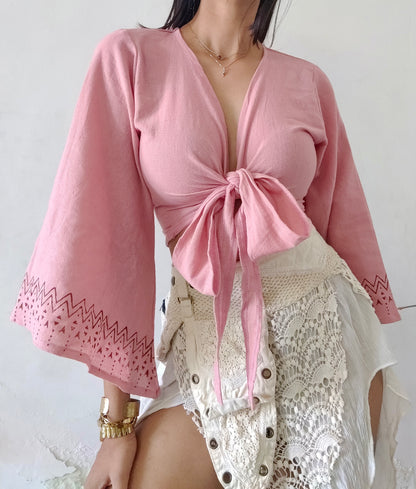 Dusty pink jute cotton wrap top 3
