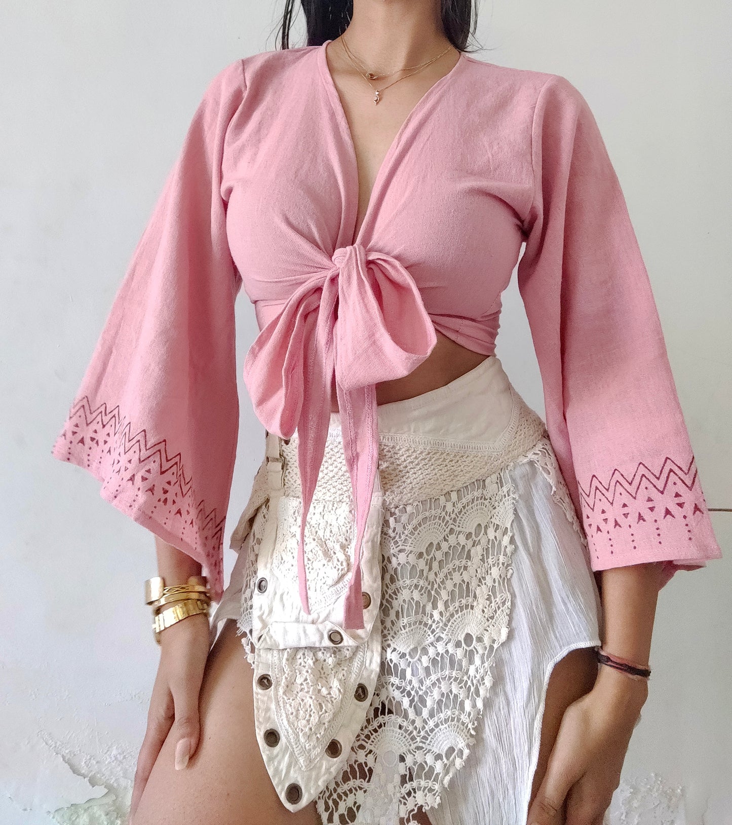 Dusty pink jute cotton wrap top 3