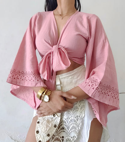 Dusty pink jute cotton wrap top 3