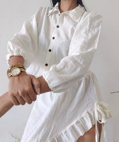 White linen puff sleeve shirt