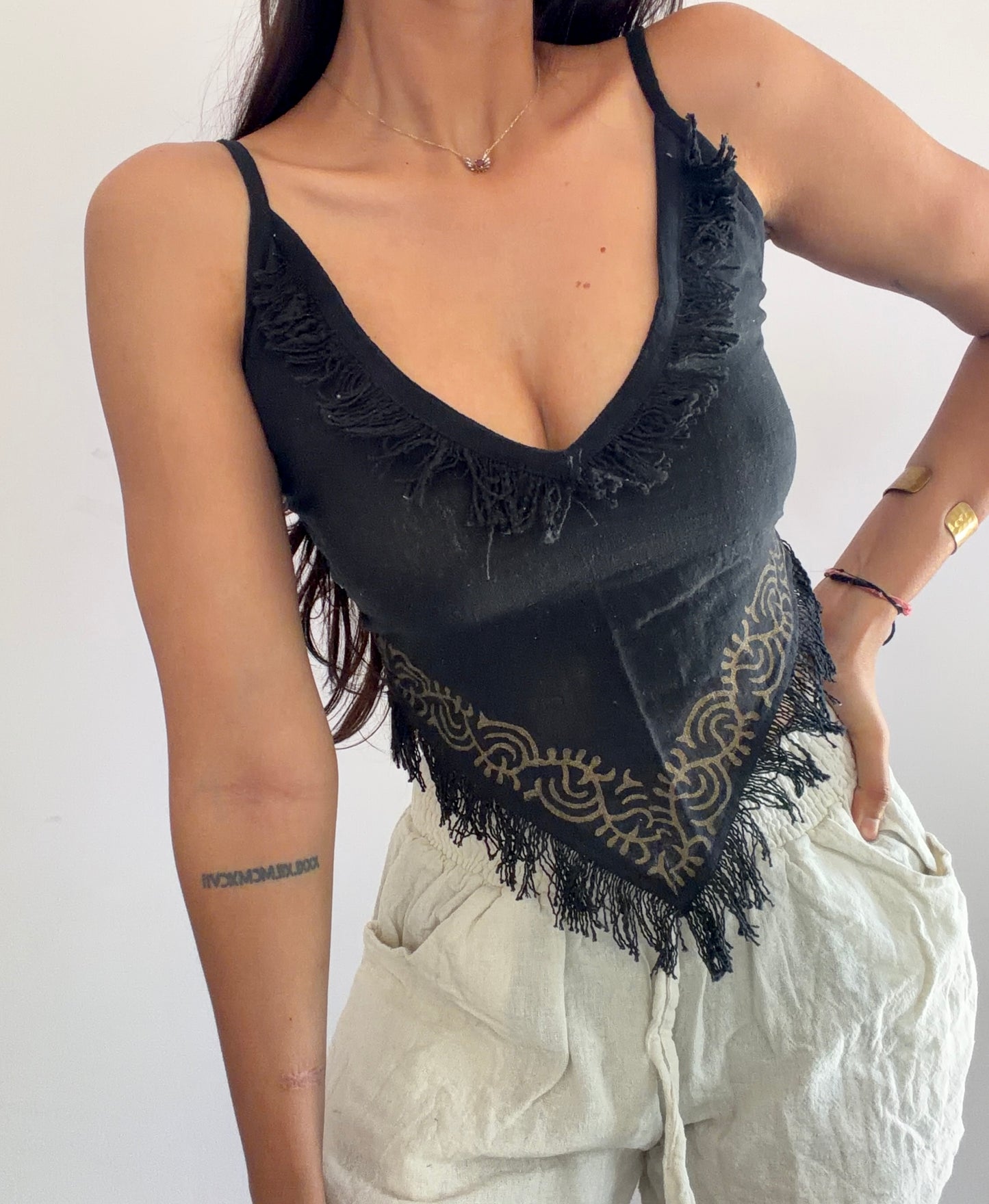Black jute cotton tank top 2