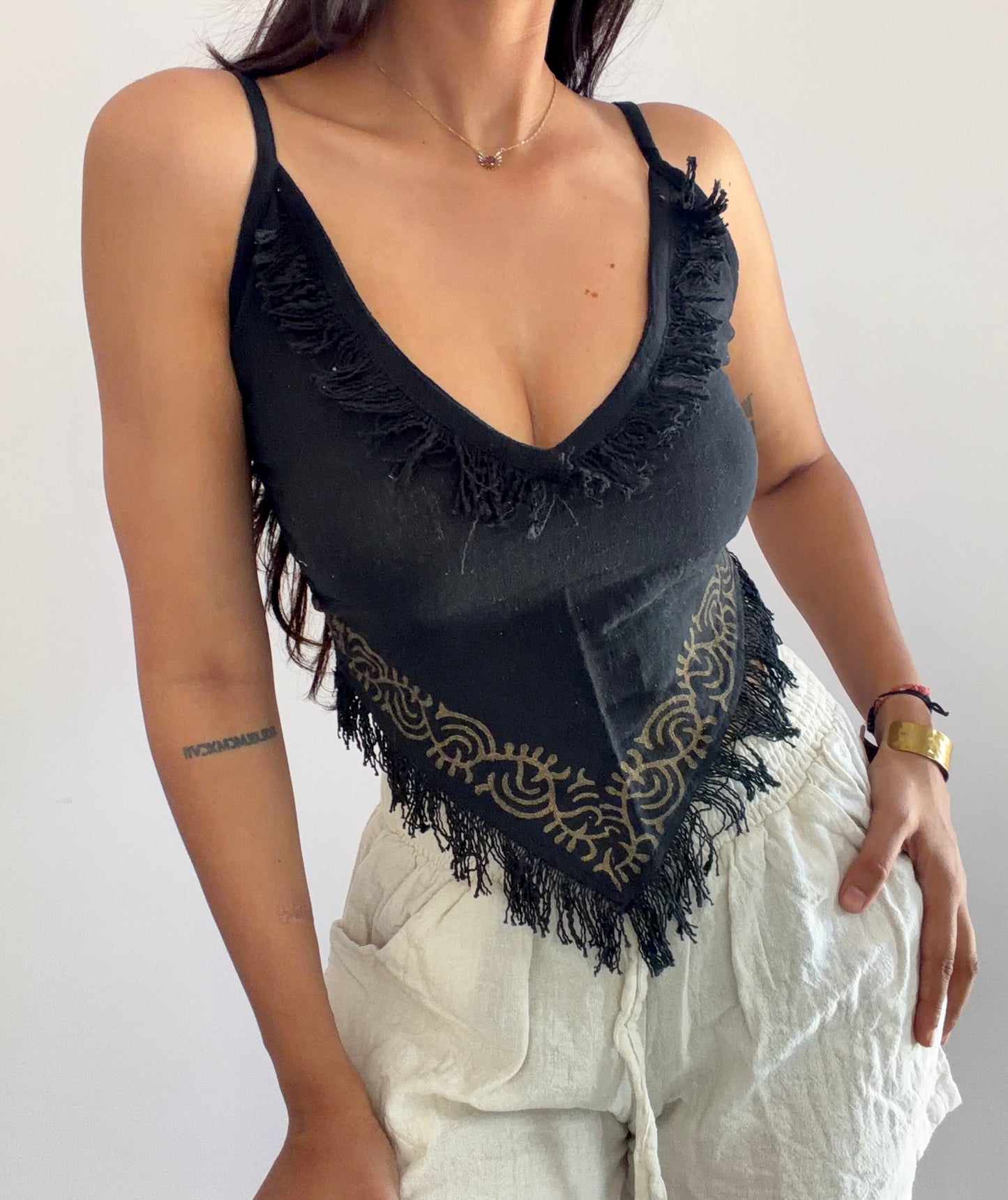 Black jute cotton tank top 2