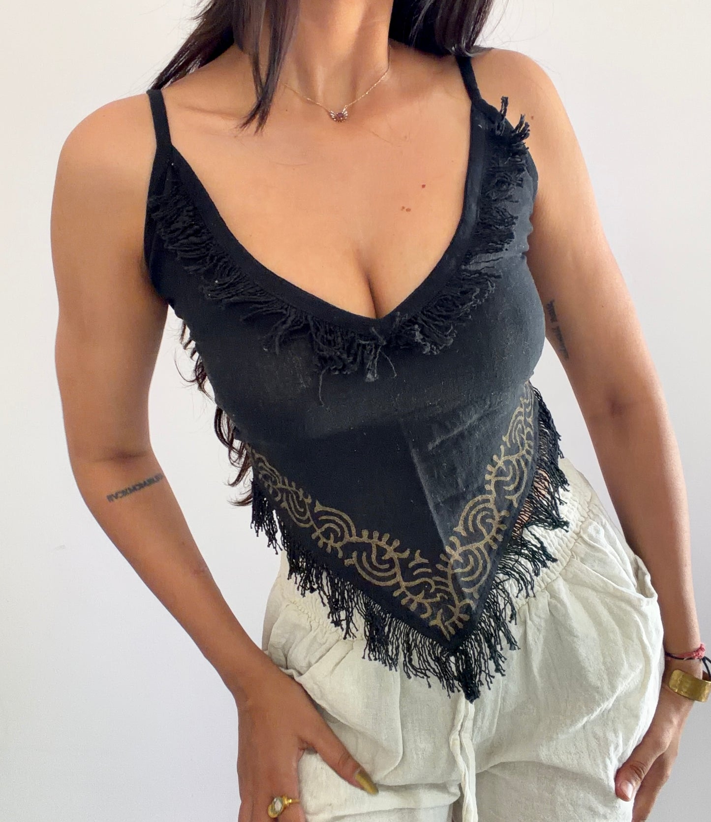Black jute cotton tank top 2